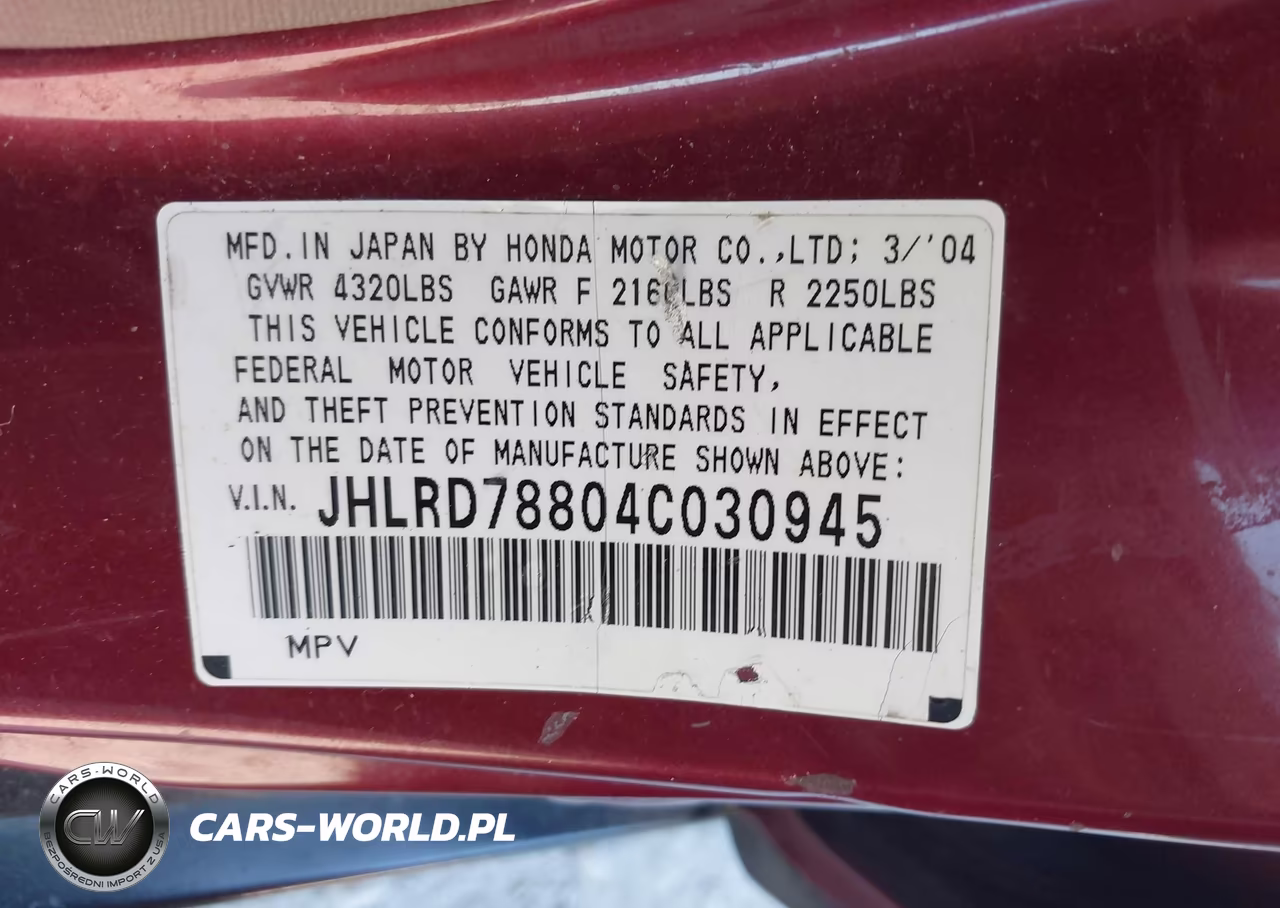 2004 Honda Cr-V Ex VIN:JHLRD78804C030945 - 9