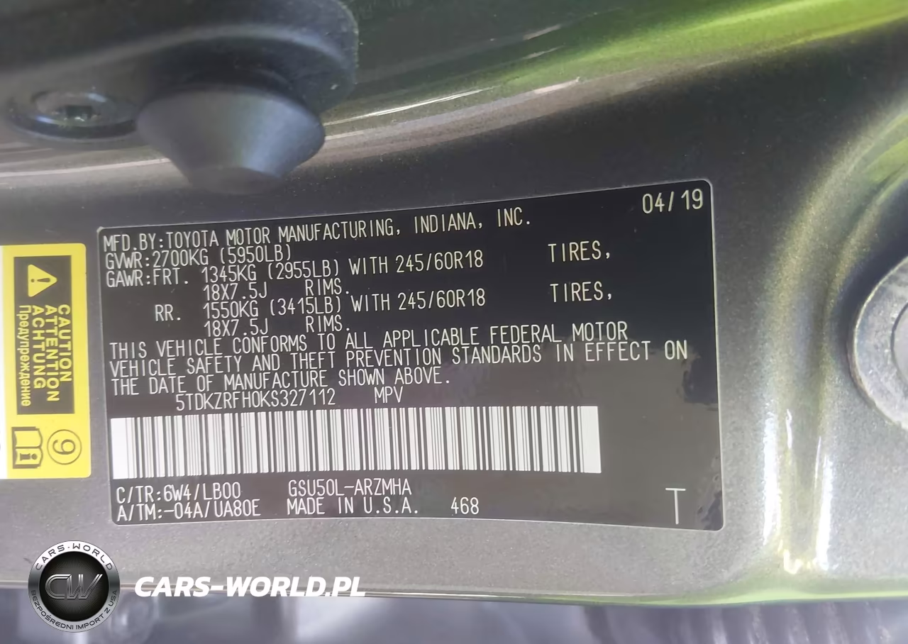 2019 Toyota Highlander Xle VIN:5TDKZRFH0KS327112 - 9