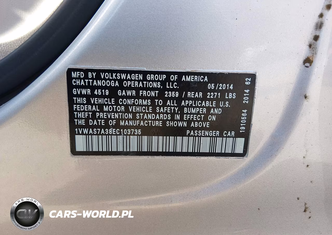 2014 Volkswagen Passat 1.8T Wolfsburg Edition VIN:1VWAS7A38EC103735 - 9