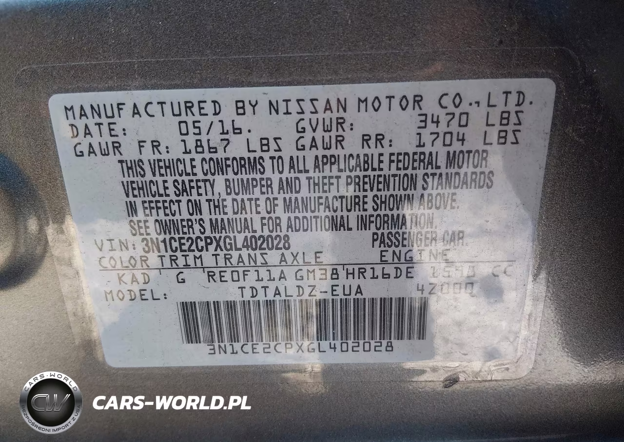 2016 Nissan Versa Note S (Sr)-S Plus-Sl-Sr-Sv VIN:3N1CE2CPXGL402028 - 9