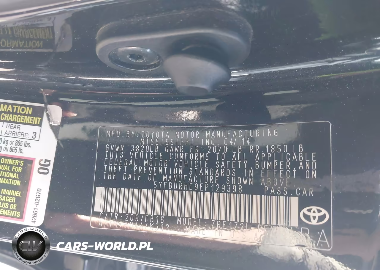 2014 Toyota Corolla Le Plus VIN:5YFBURHE9EP129398 - 9