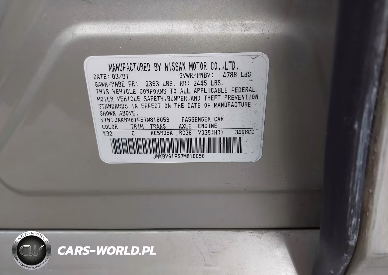 2007 Infiniti G35X VIN:JNKBV61F57M816056 - 9