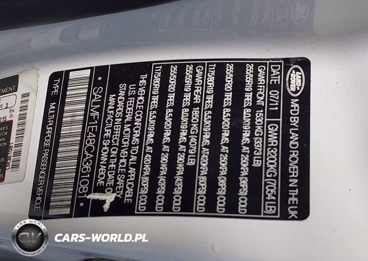 2012 Land Rover Range Rover Supercharged VIN:SALMF1E48CA361081 - 9