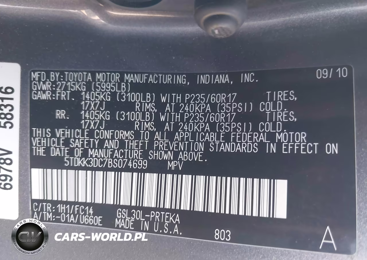 2011 Toyota Sienna Le V6 VIN:5TDKK3DC7BS074699 - 9