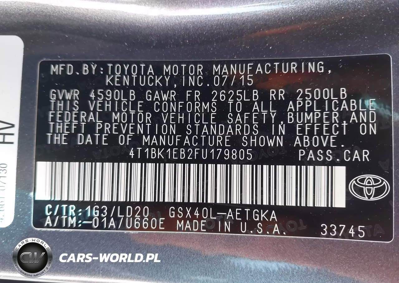 2015 Toyota Avalon Xle VIN:4T1BK1EB2FU179805 - 9