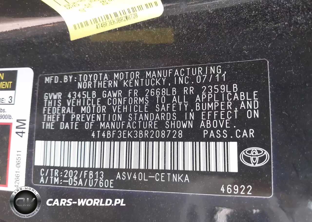 2011 Toyota Camry Le VIN:4T4BF3EK3BR208728 - 9