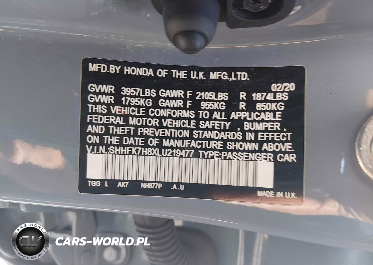 2020 Honda Civic Ex-L VIN:SHHFK7H8XLU219477 - 9