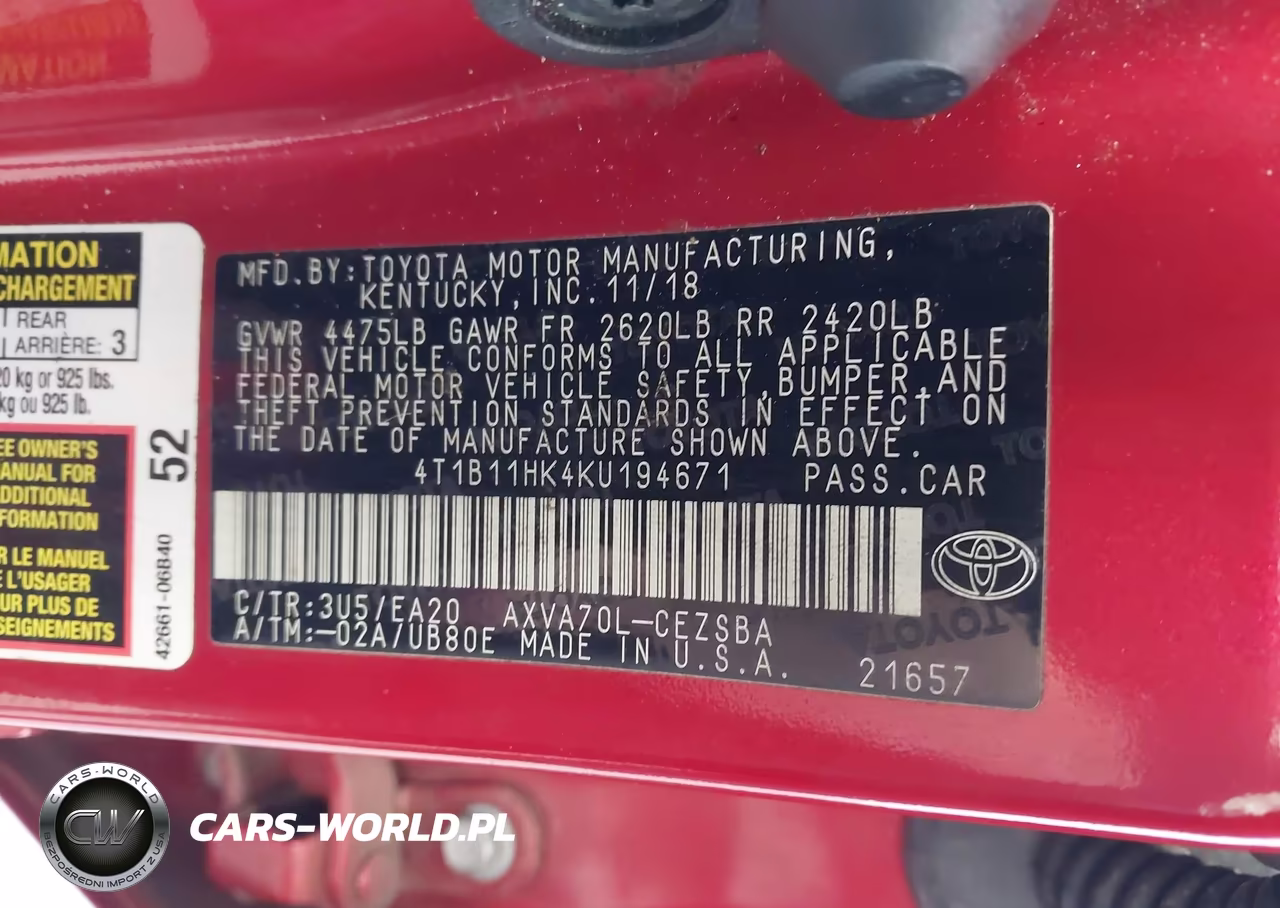 2019 Toyota Camry Se VIN:4T1B11HK4KU194671 - 9