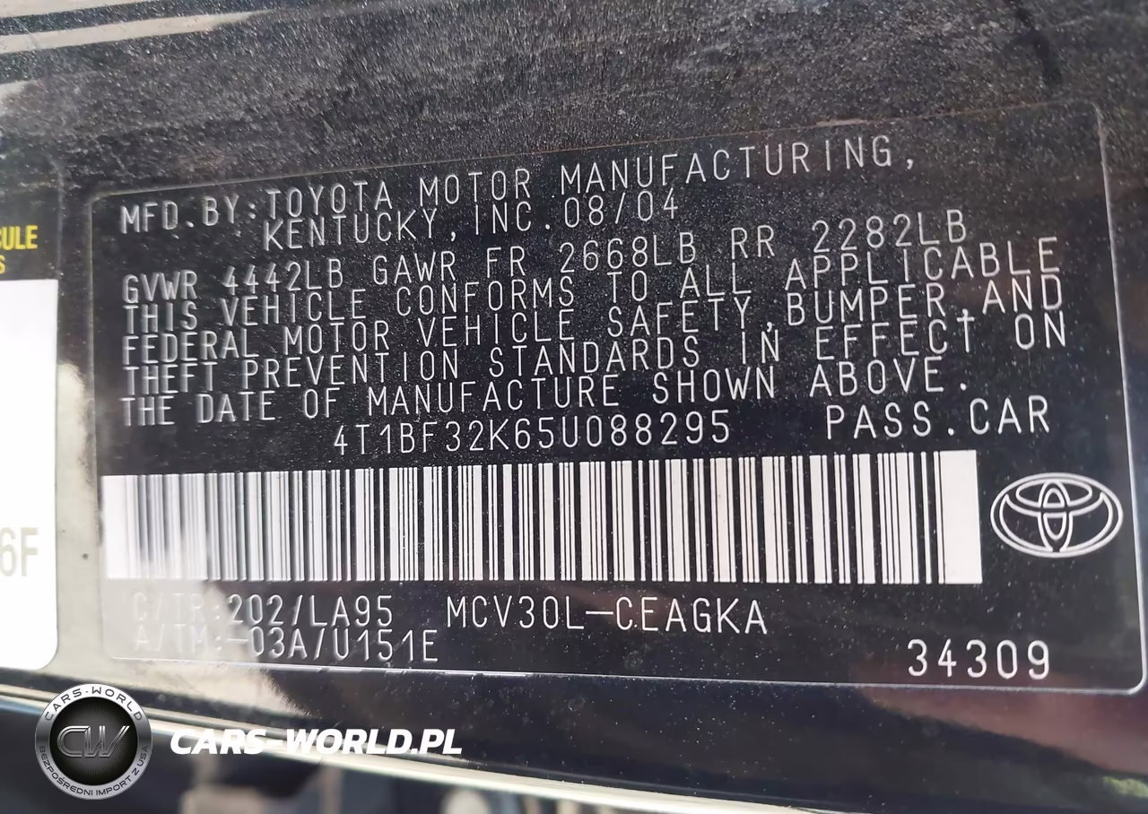 2005 Toyota Camry Xle V6 VIN:4T1BF32K65U088295 - 9