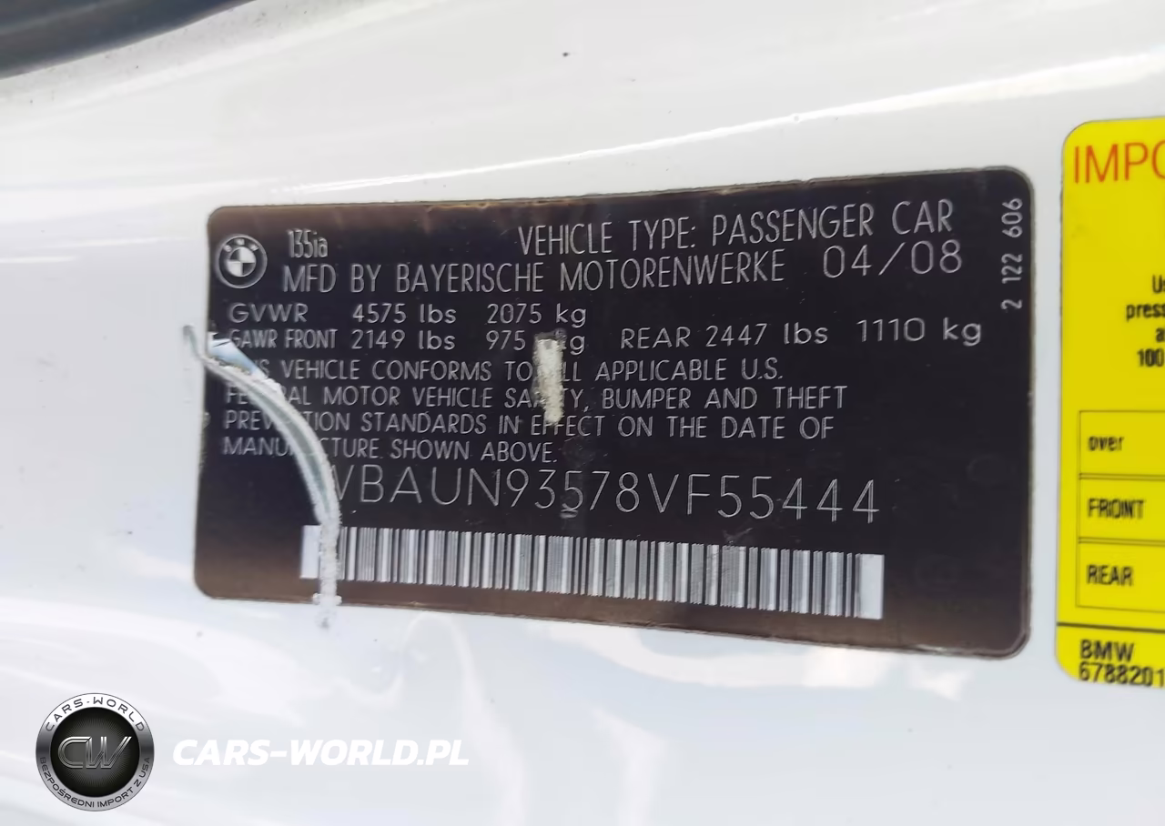 2008 BMW 135I VIN:WBAUN93578VF55444 - 9