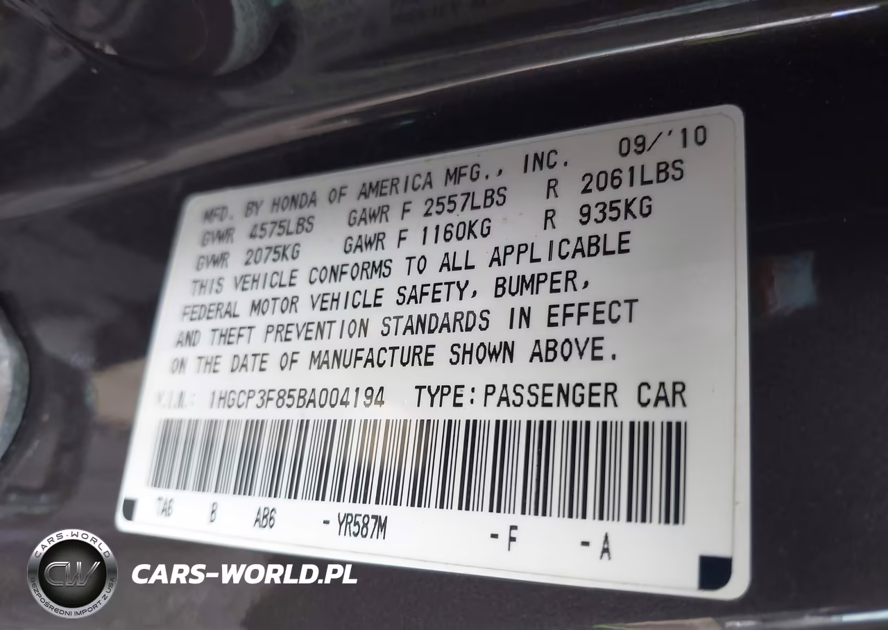 2011 Honda Accord 3.5 Ex-L VIN:1HGCP3F85BA004194 - 9