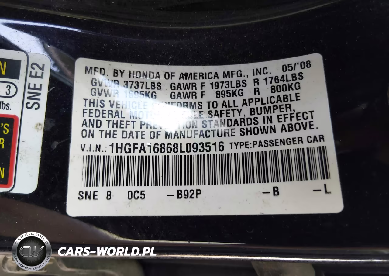 2008 Honda Civic Ex VIN:1HGFA16868L093516 - 9