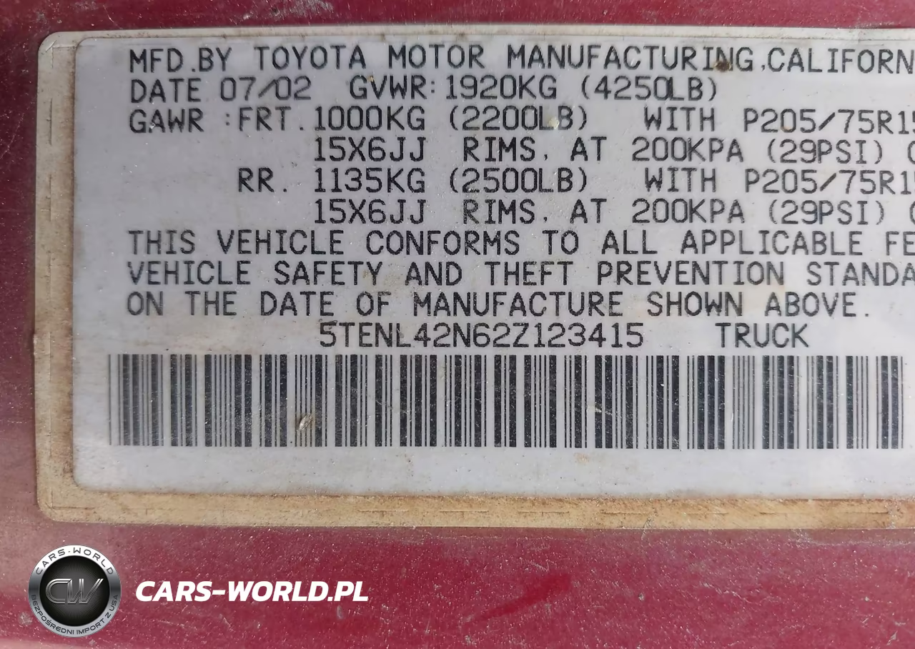 2002 Toyota Tacoma VIN:5TENL42N62Z123415 - 9