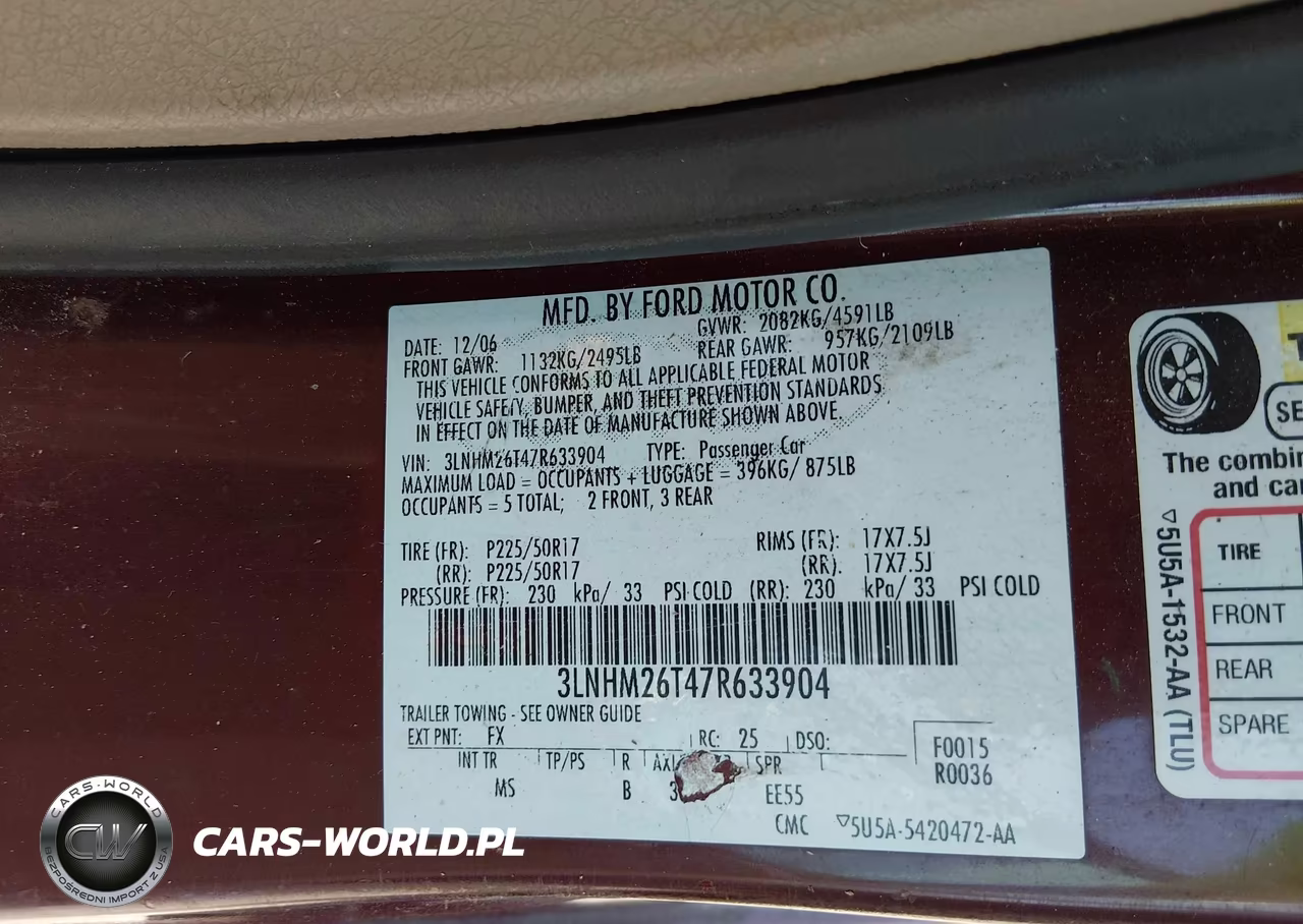 2007 Lincoln Mkz VIN:3LNHM26T47R633904 - 9