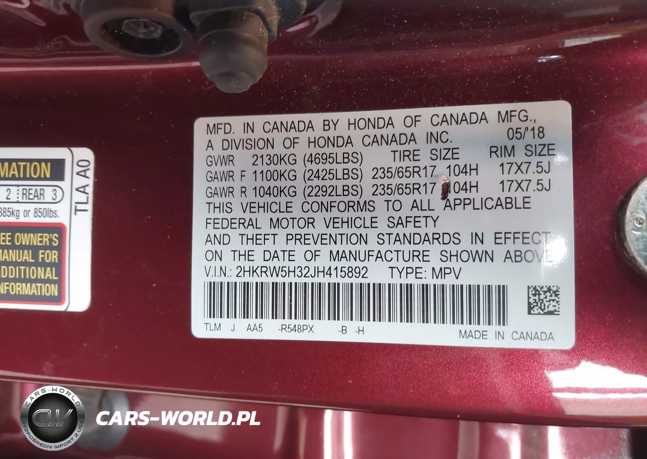 2018 Honda Cr-V Lx VIN:2HKRW5H32JH415892 - 9