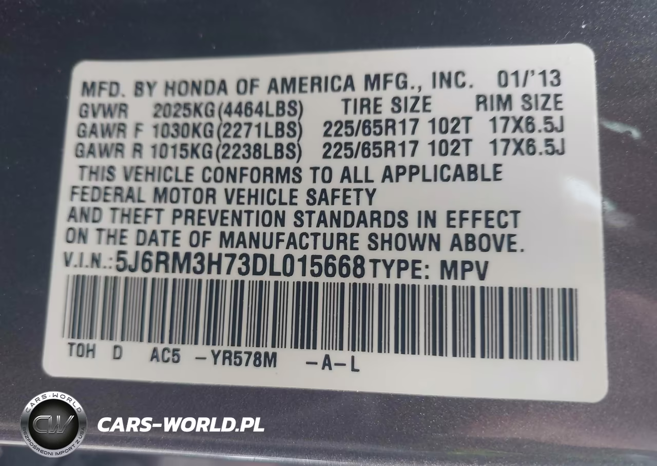 2013 Honda Cr-V Ex-L VIN:5J6RM3H73DL015668 - 9
