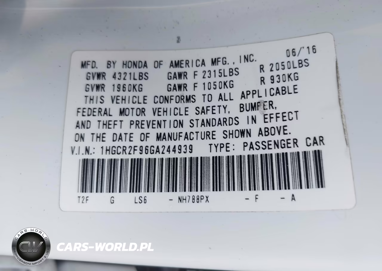 2016 Honda Accord Ex-L VIN:1HGCR2F96GA244939 - 9