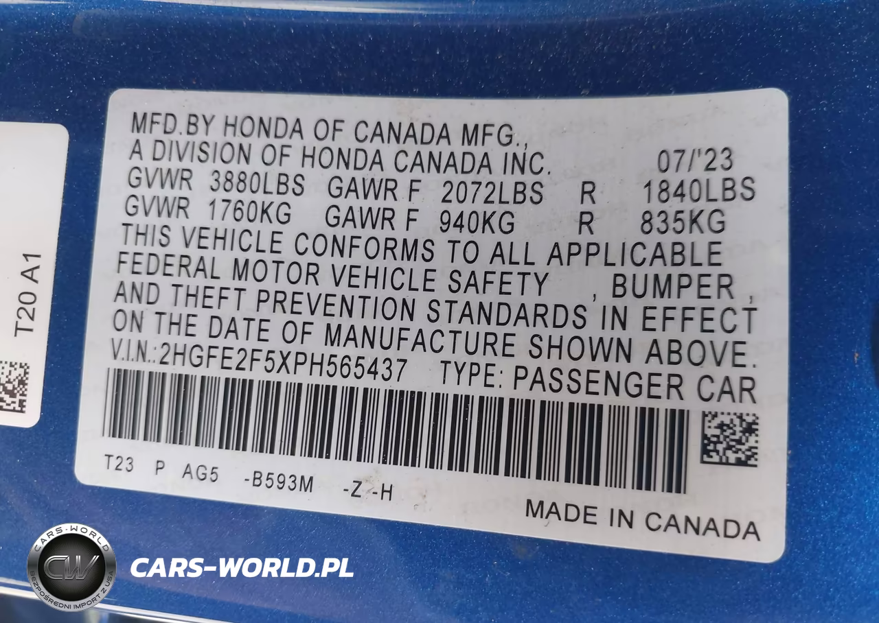 2023 Honda Civic Sport VIN:2HGFE2F5XPH565437 - 9