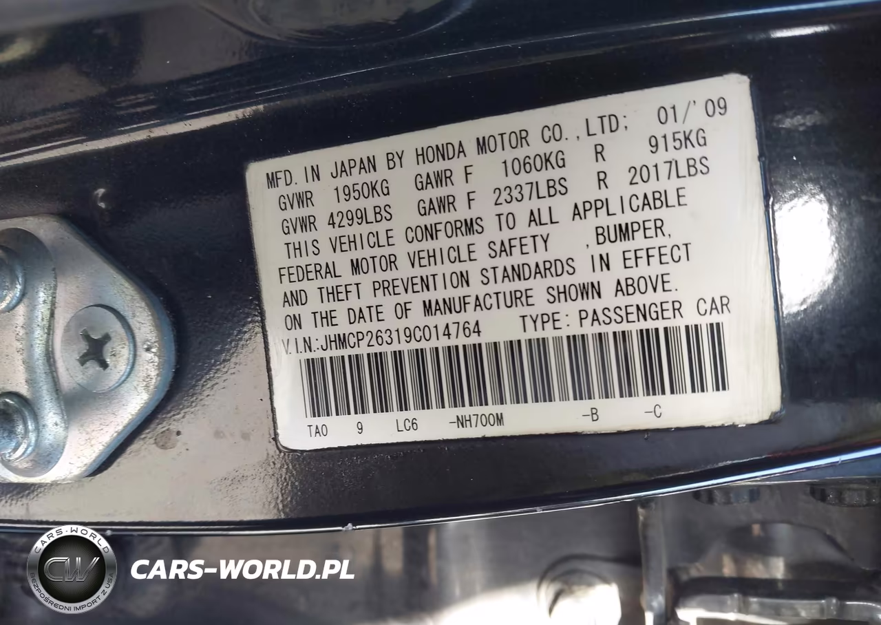 2009 Honda Accord 2.4 Lx VIN:JHMCP26319C014764 - 9