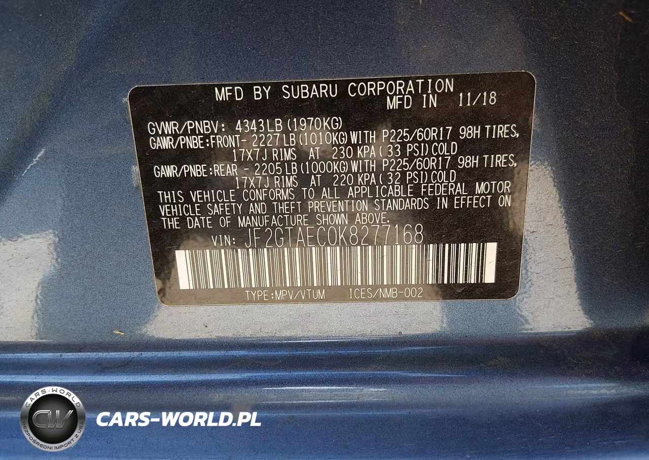 2019 Subaru Crosstrek 2.0I Premium VIN:JF2GTAEC0K8277168 - 9