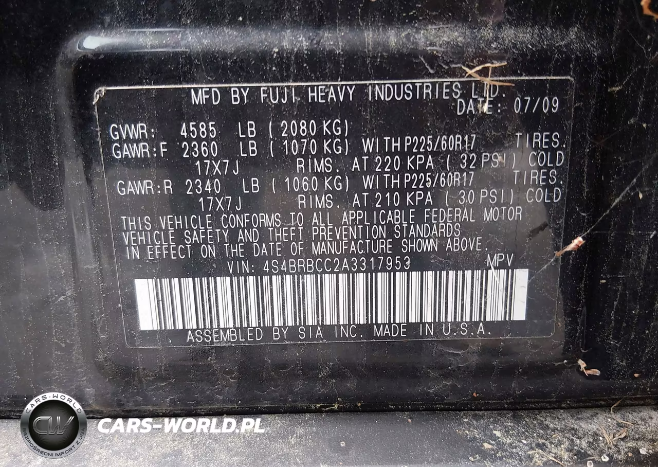 2010 Subaru Outback 2.5I Premium VIN:4S4BRBCC2A3317953 - 9