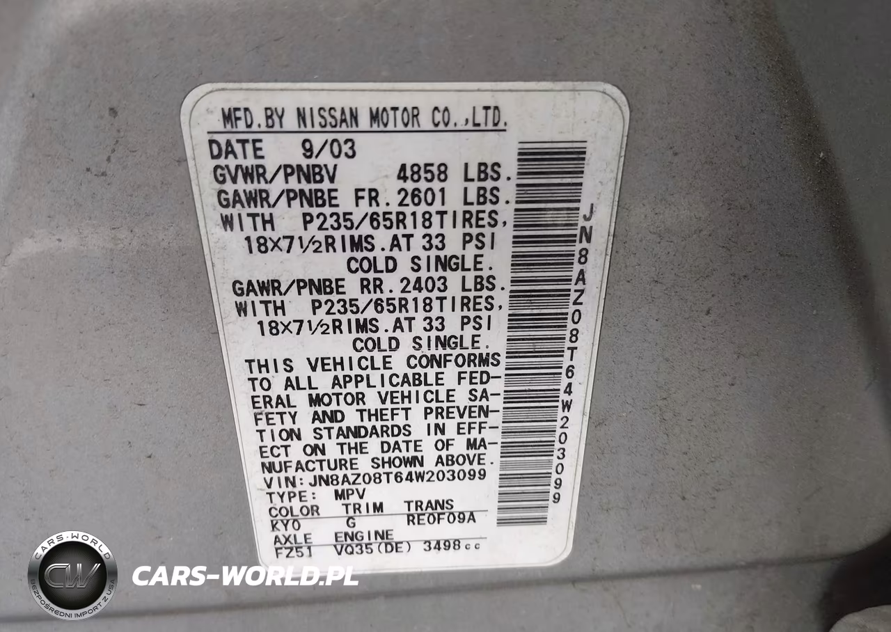 2004 Nissan Murano Sl VIN:JN8AZ08T64W203099 - 9
