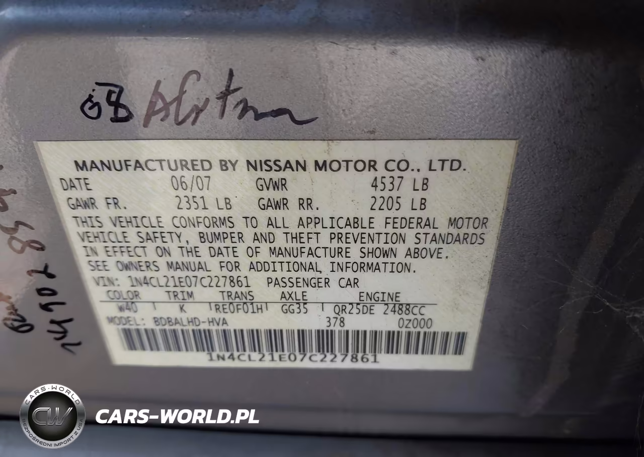 2007 Nissan Altima Hybrid VIN:1N4CL21E07C227861 - 9