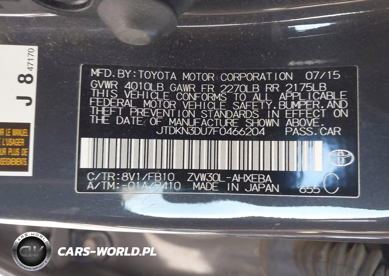 2015 Toyota Prius Two VIN:JTDKN3DU7F0466204 - 9