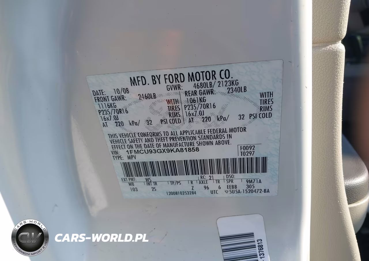 2009 Ford Escape Xlt VIN:1FMCU93GX9KA81858 - 9