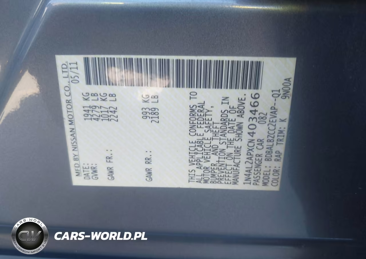 2012 Nissan Altima 2.5 S VIN:1N4AL2APXCN403466 - 9