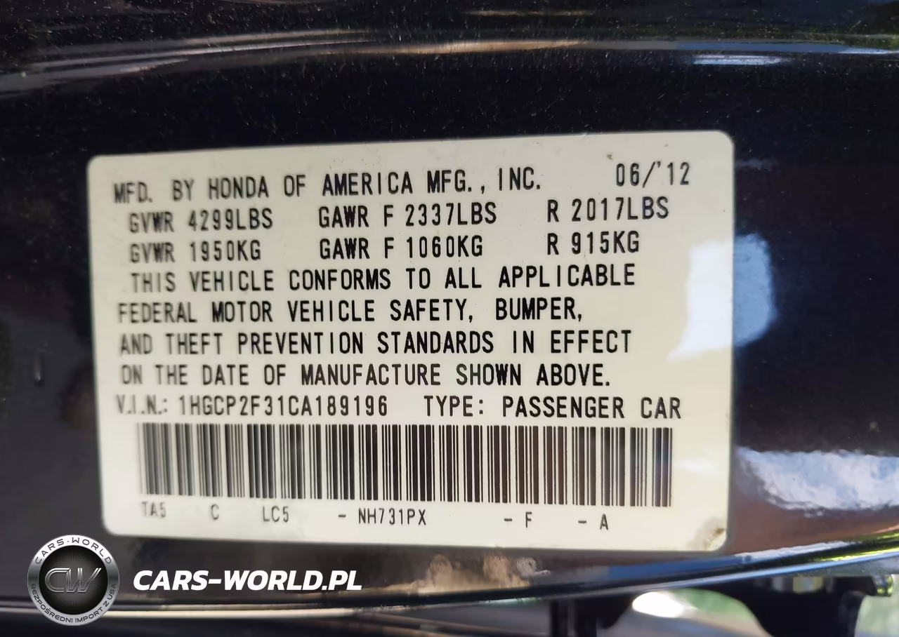 2012 Honda Accord 2.4 Lx VIN:1HGCP2F31CA189196 - 9