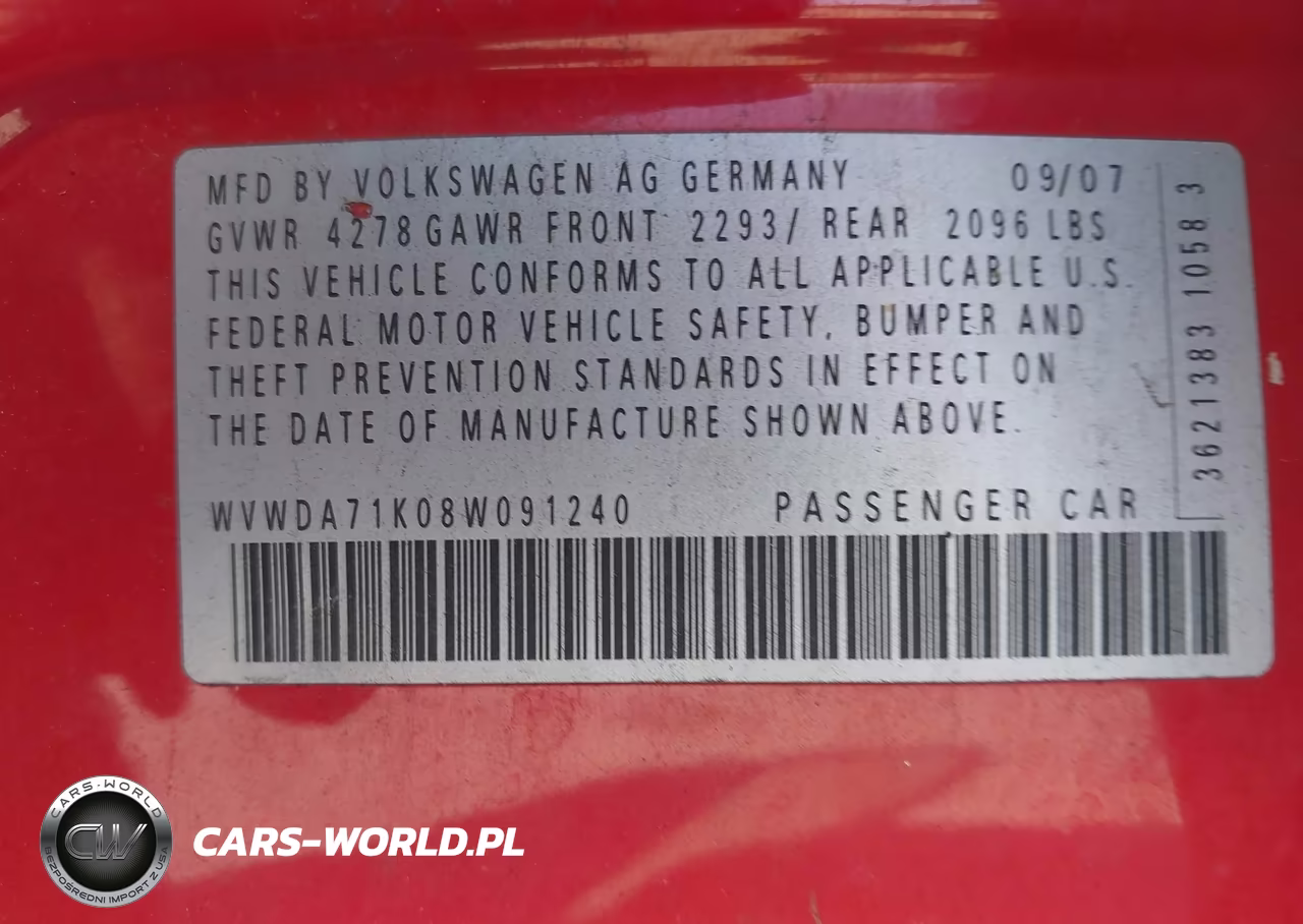 2008 Volkswagen Rabbit S VIN:WVWDA71K08W091240 - 9