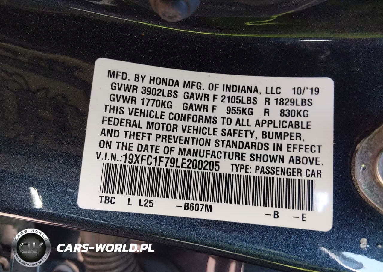 2020 Honda Civic Ex-L VIN:19XFC1F79LE200205 - 9