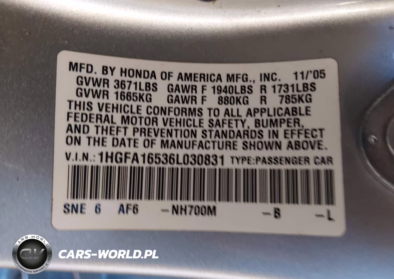 2006 Honda Civic Lx VIN:1HGFA16536L030831 - 9