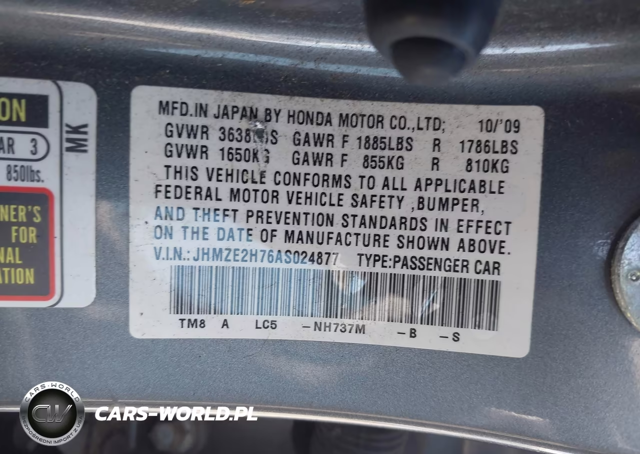 2010 Honda Insight Ex VIN:JHMZE2H76AS024877 - 9