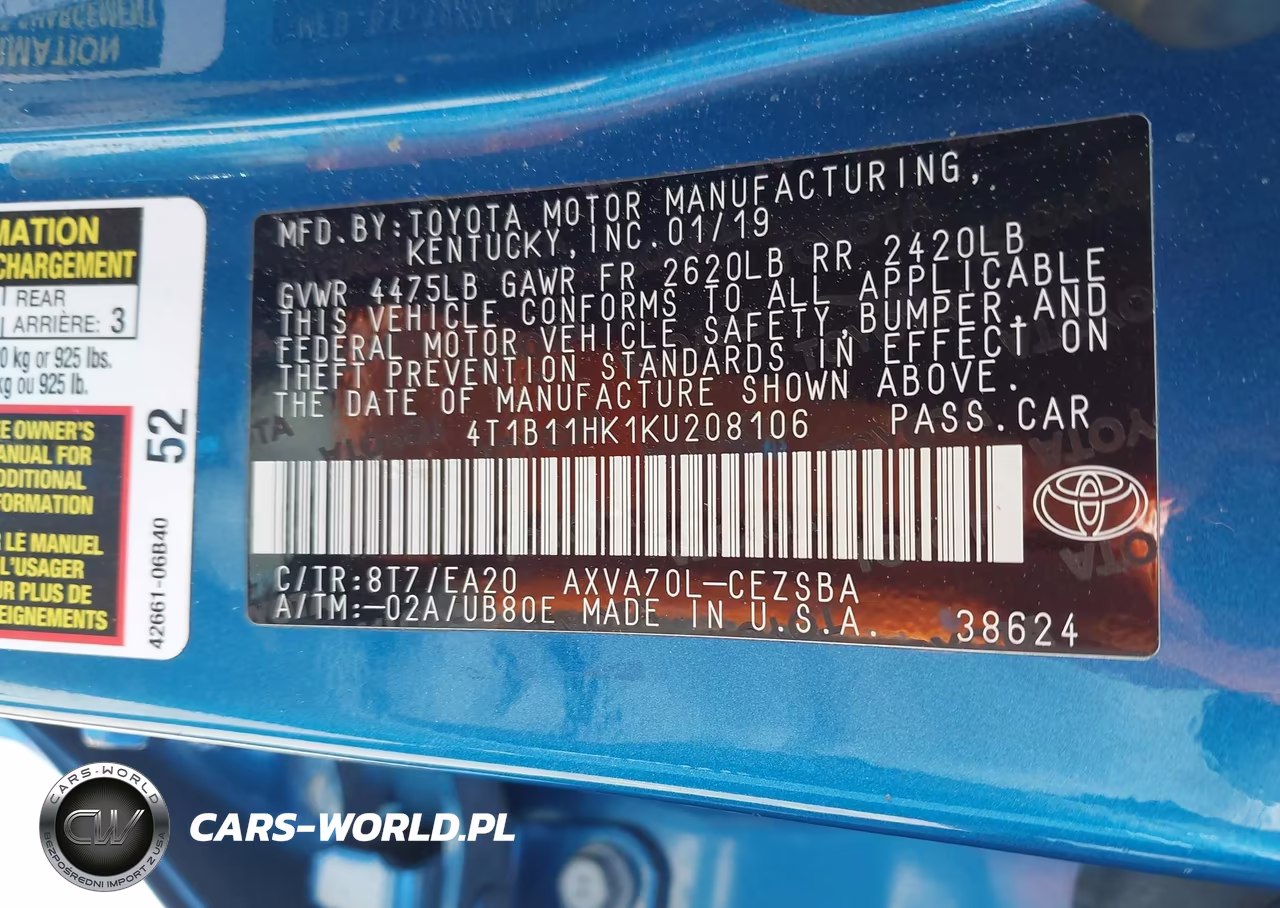 2019 Toyota Camry Se VIN:4T1B11HK1KU208106 - 9