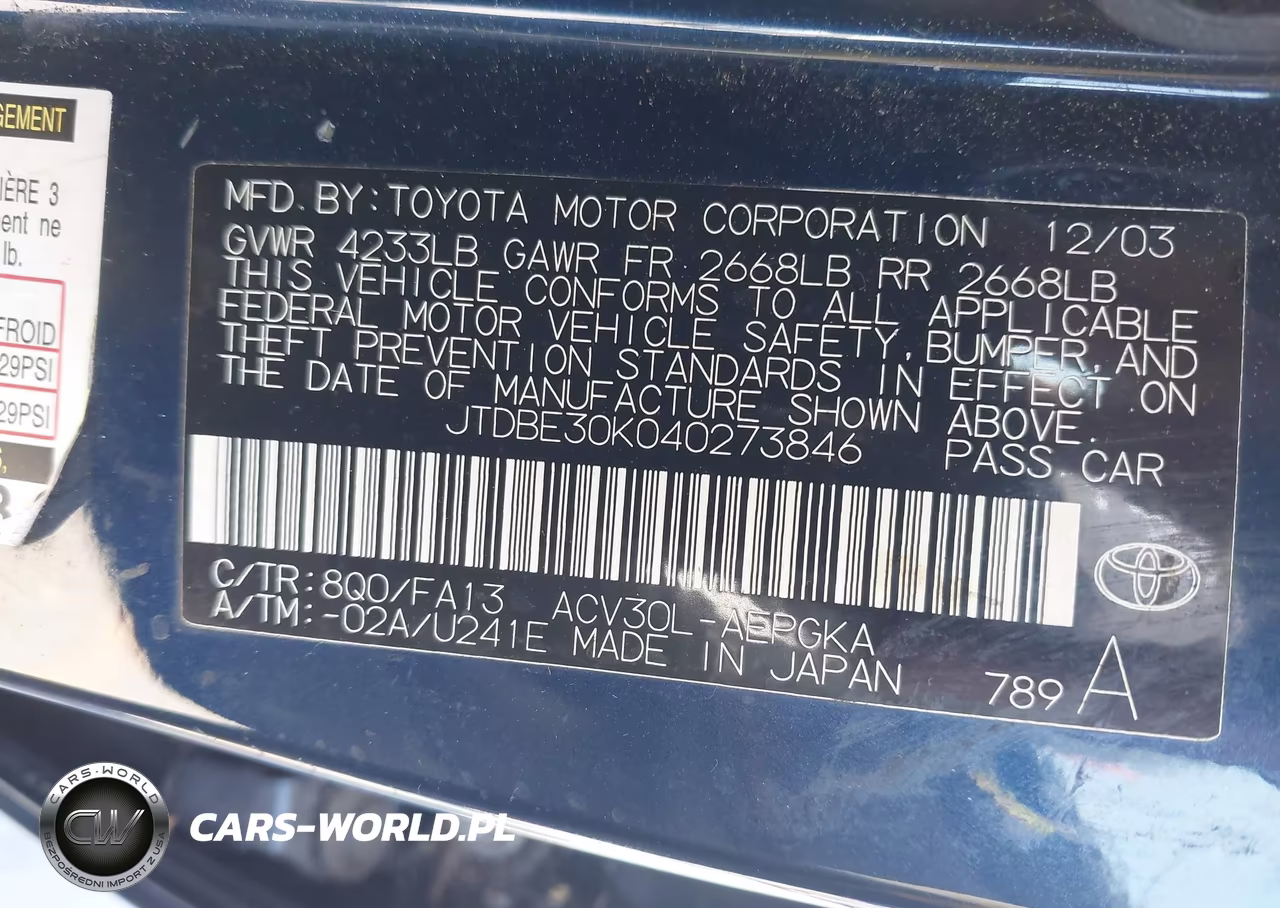 2004 Toyota Camry Xle VIN:JTDBE30K040273846 - 9