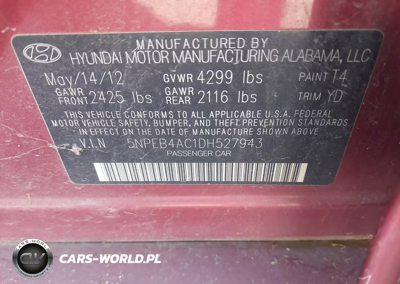 2013 Hyundai Sonata Gls VIN:5NPEB4AC1DH527943 - 9