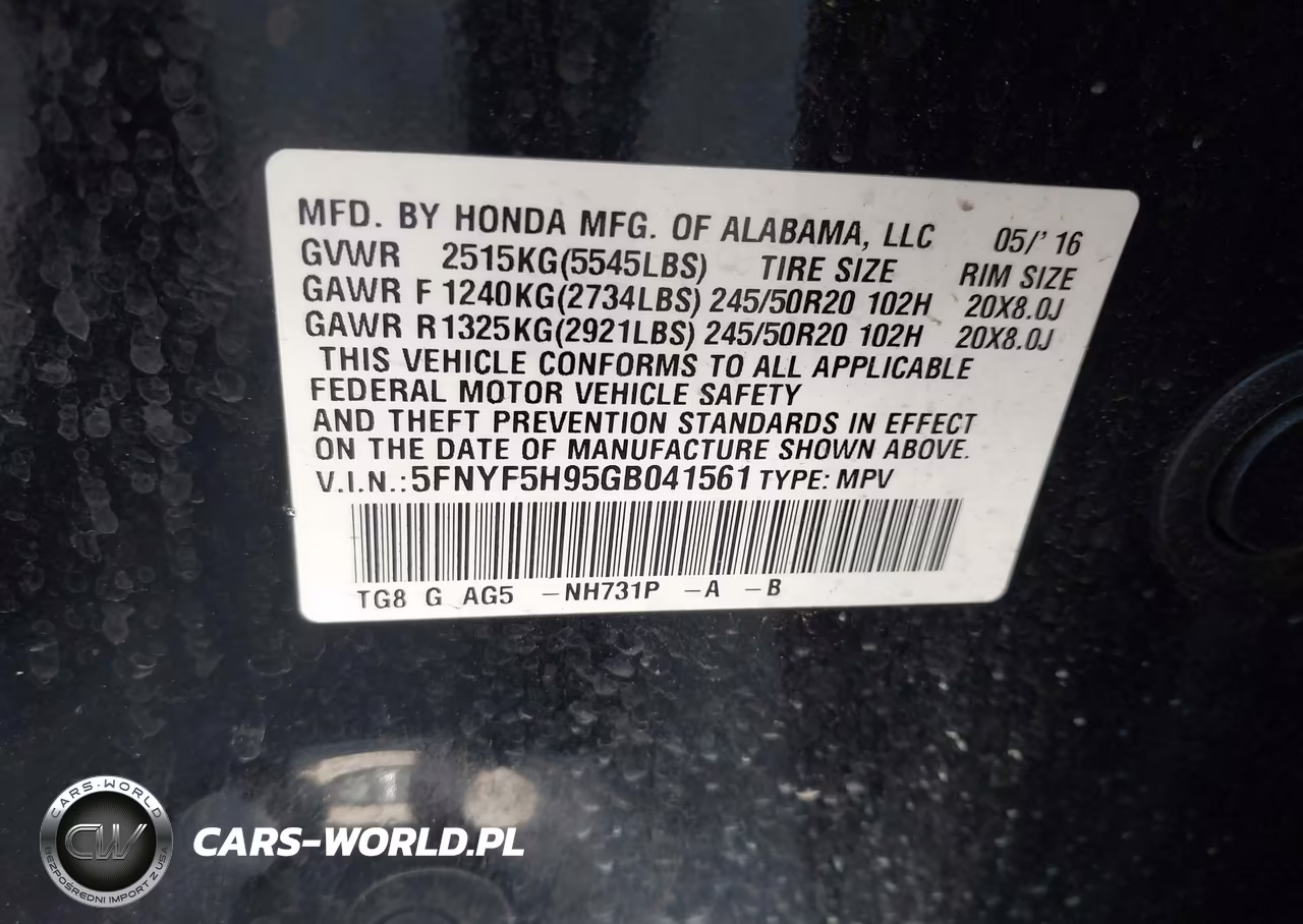 2016 Honda Pilot Touring VIN:5FNYF5H95GB041561 - 9