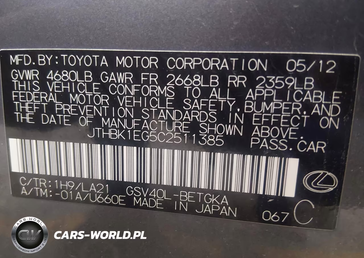 2012 Lexus Es 350 VIN:JTHBK1EG5C2511385 - 9
