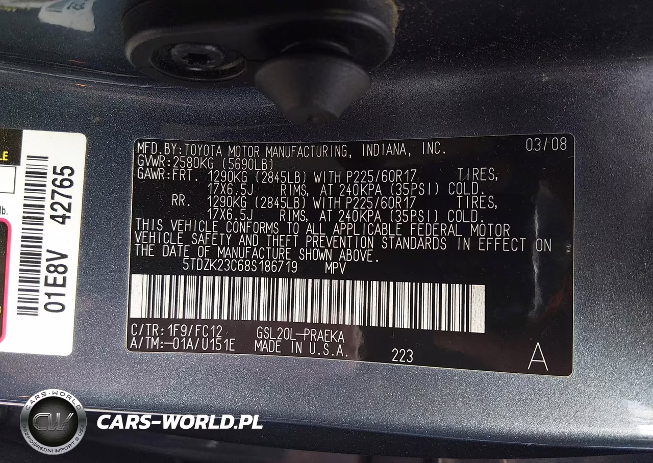 2008 Toyota Sienna Le VIN:5TDZK23C68S186719 - 9