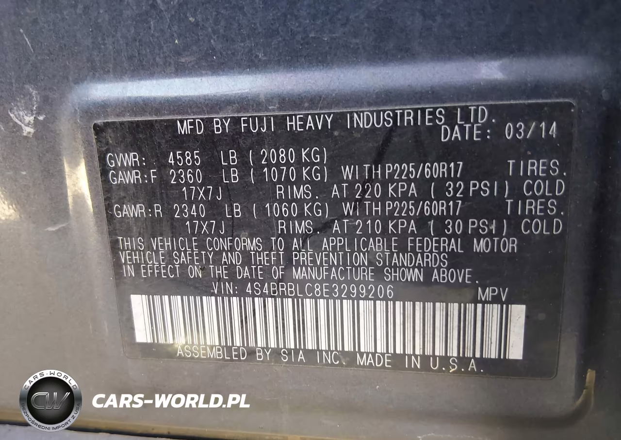 2014 Subaru Outback 2.5I Limited VIN:4S4BRBLC8E3299206 - 9