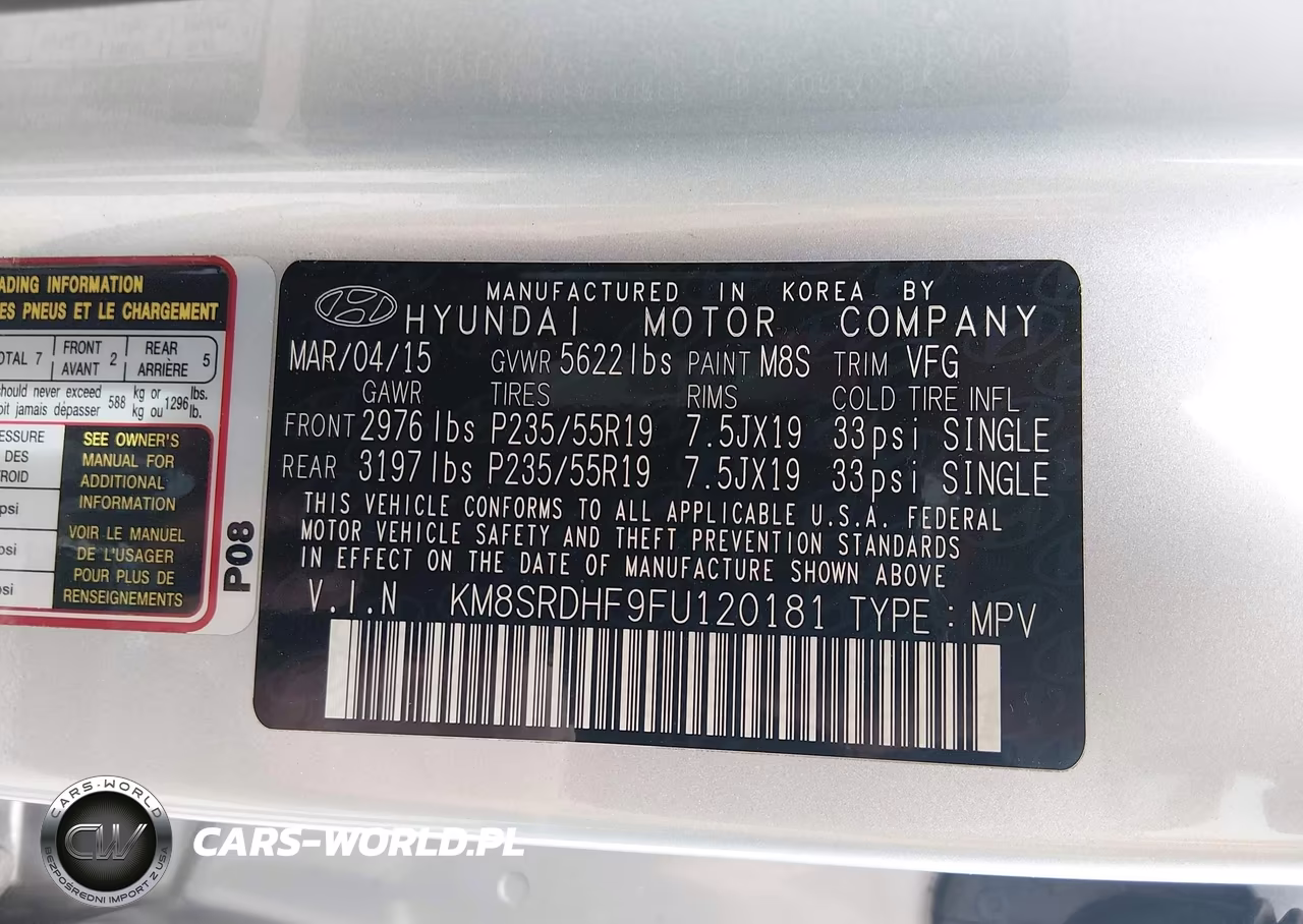 2015 Hyundai Santa Fe Gls VIN:KM8SRDHF9FU120181 - 9