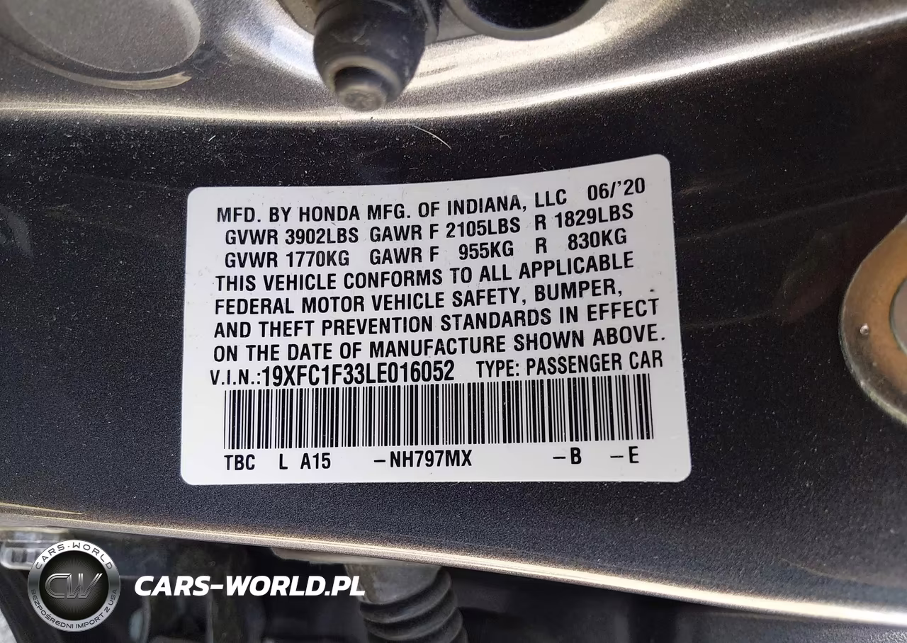 2020 Honda Civic Ex VIN:19XFC1F33LE016052 - 9
