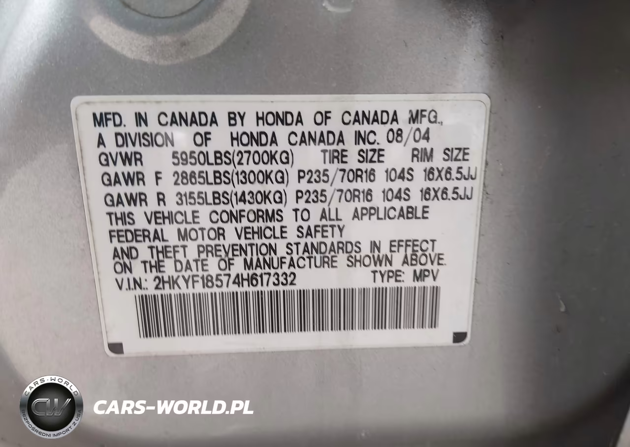 2004 Honda Pilot Ex-L VIN:2HKYF18574H617332 - 9