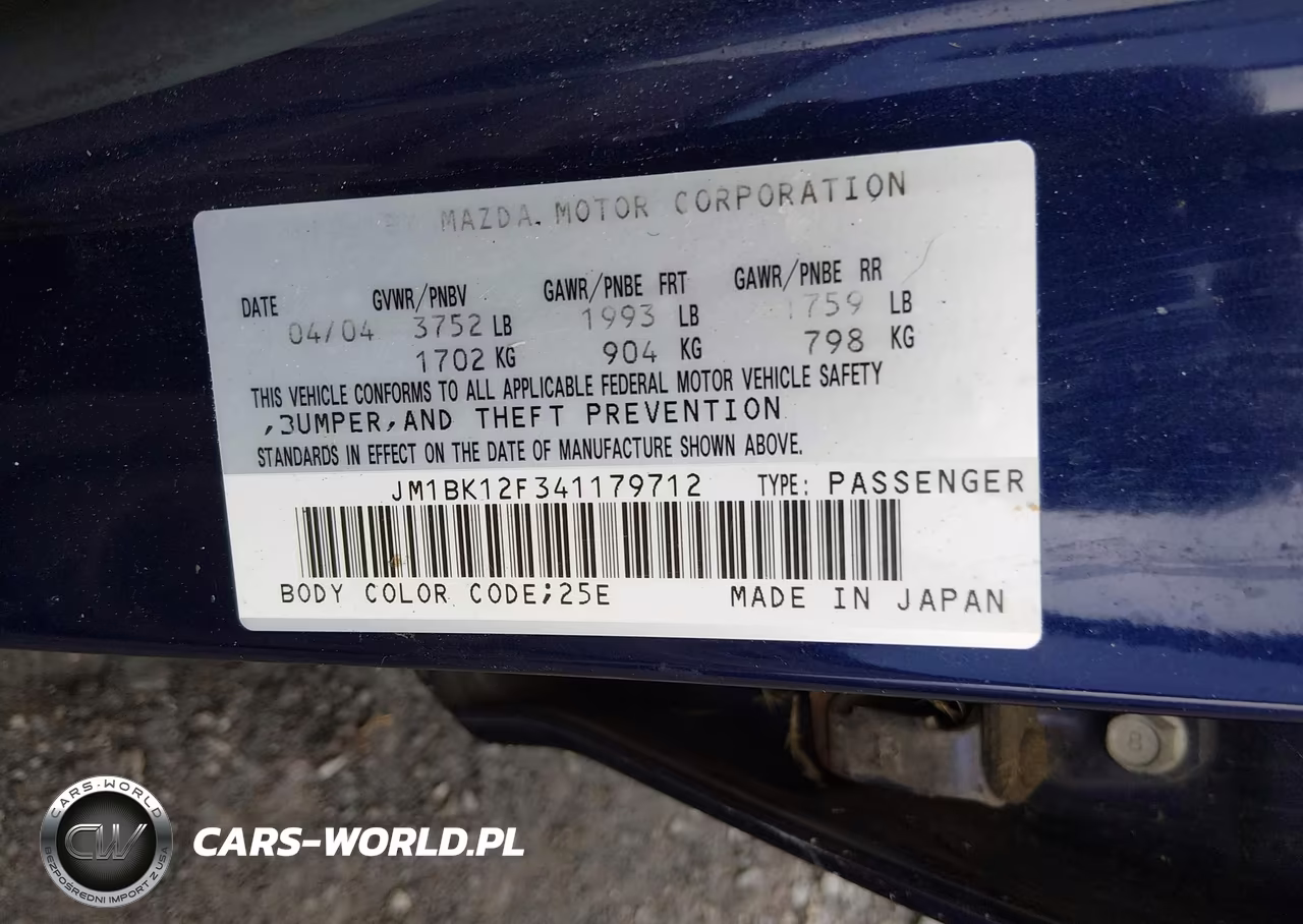 2004 Mazda Mazda3 I VIN:JM1BK12F341179712 - 9