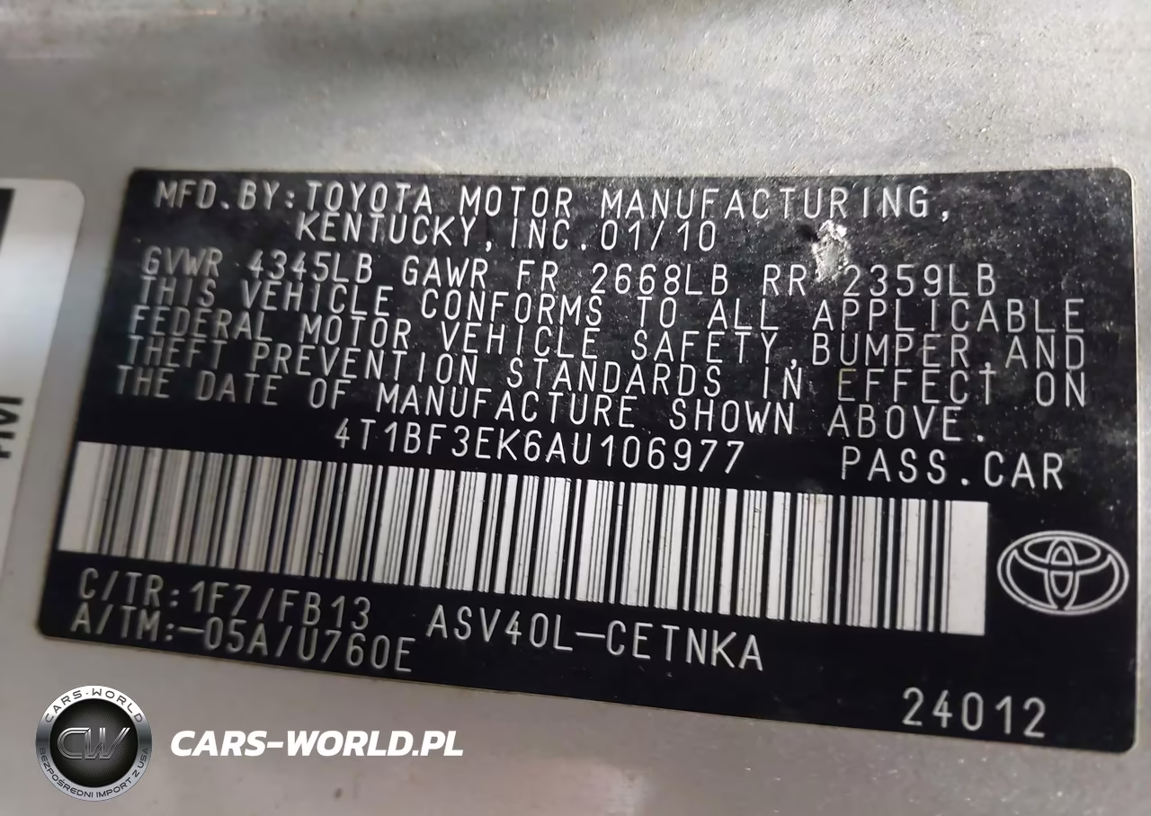 2010 Toyota Camry Le VIN:4T1BF3EK6AU106977 - 9