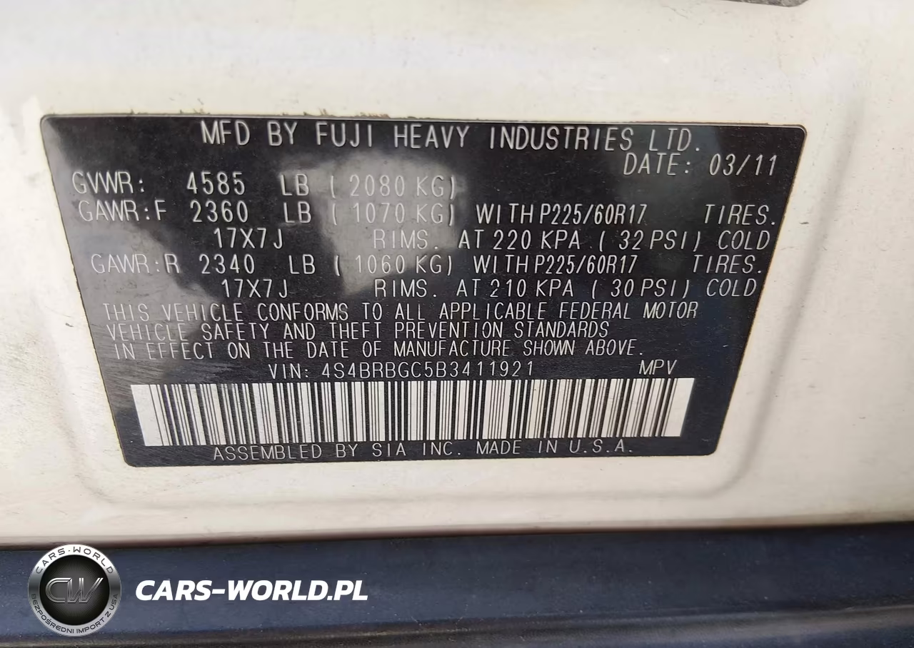 2011 Subaru Outback 2.5I Premium VIN:4S4BRBGC5B3411921 - 9