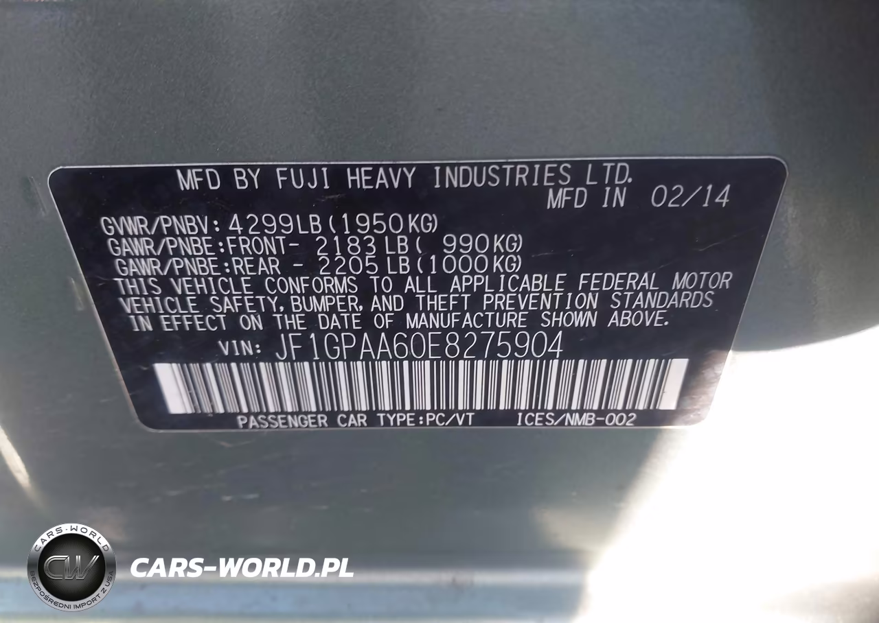 2014 Subaru Impreza 2.0I VIN:JF1GPAA60E8275904 - 9