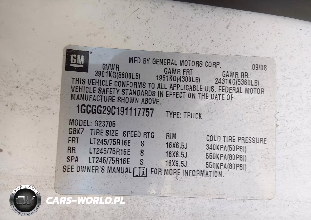 2009 Chevrolet Express 2500 Work Van VIN:1GCGG29C191117757 - 9